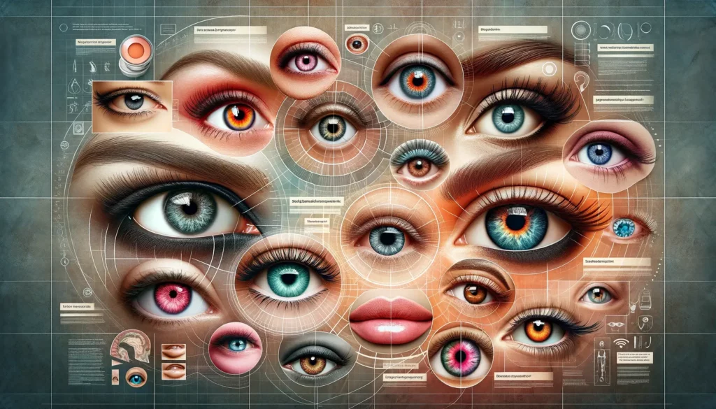 "눈 성형 수술에 대한 교육적 통찰력을 담은 아름다운 눈의 콜라주"