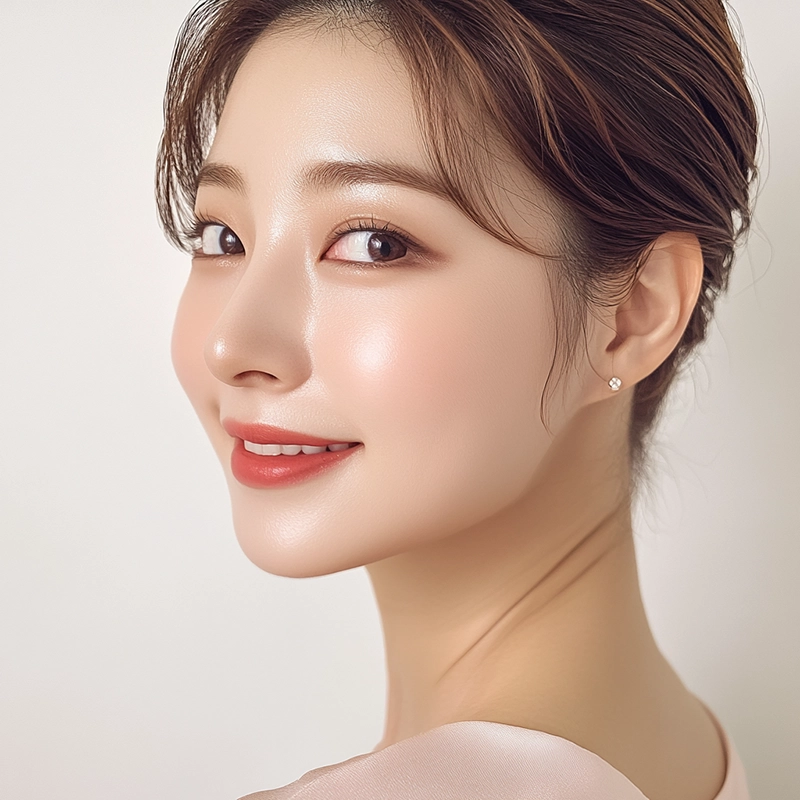 Woman in her 30s after mini facelift.