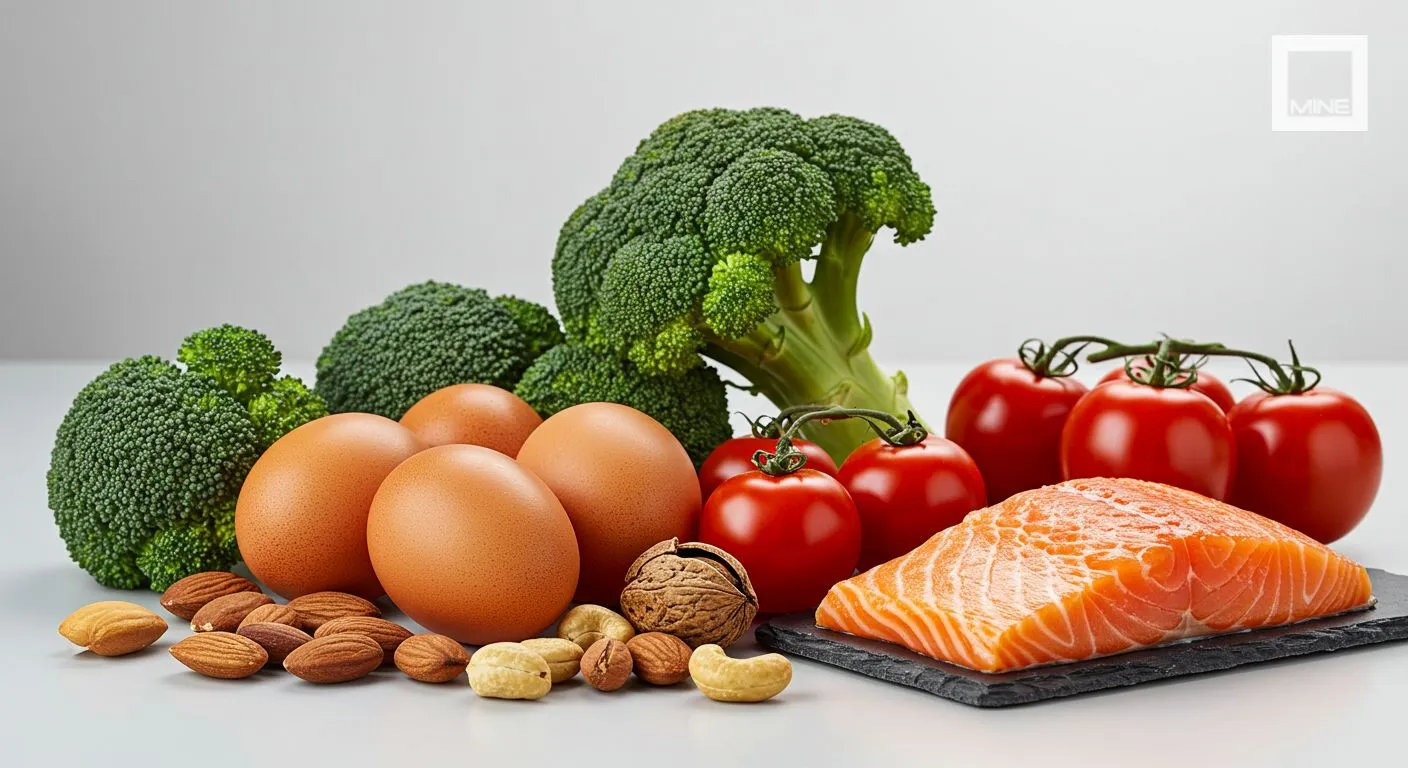 Collagen-boosting foods including broccoli, eggs, salmon and nuts that support ulthera and titanium lifting results