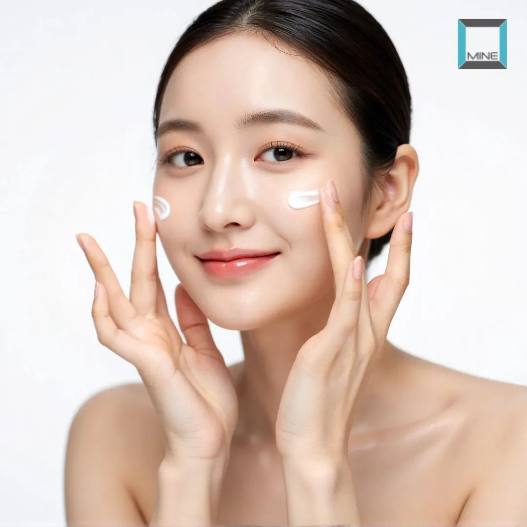 Woman applying skincare cream as part of skin elasticity maintenance after titanium lifting