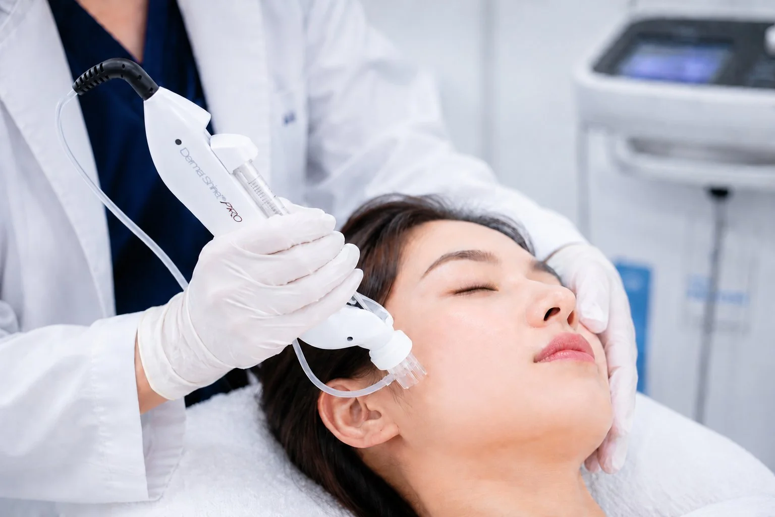 Doctor administering Rejuran skin booster injection at MINE Plastic Surgery dermatology clinic Seoul